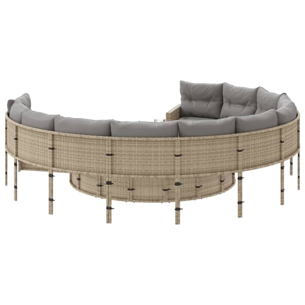 vidaXL Trädgårdssoffa med dynor rund beige konstrotting