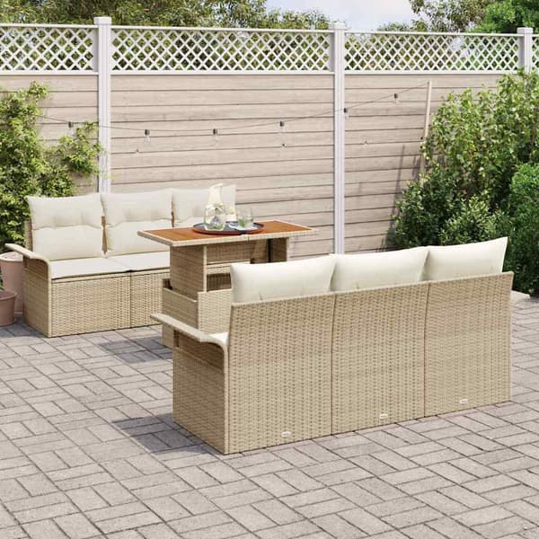 vidaXL Trädgårdsoffset med lagring 7 pcs Beige Poly rattan