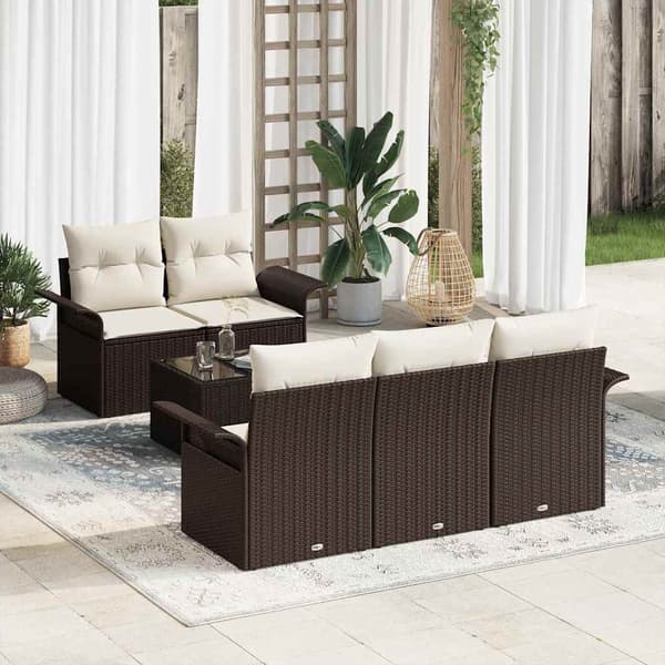 vidaXL Soffset med kudde 6 pcs Brun konstrotting
