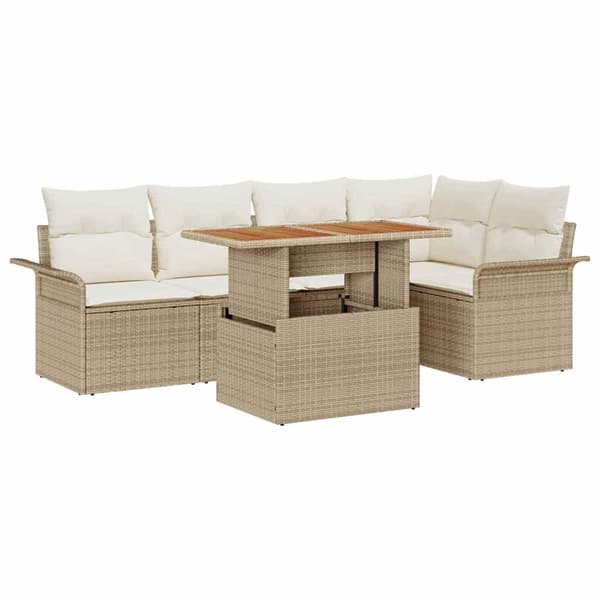 vidaXL Trädgårdsoffset med lagring 6 pcs Beige Poly rattan