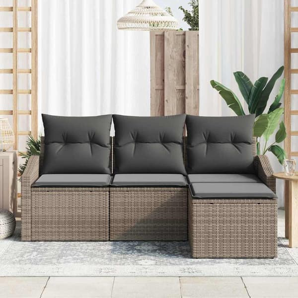 vidaXL Soffset med kudde 4 pcs Grå konstrotting