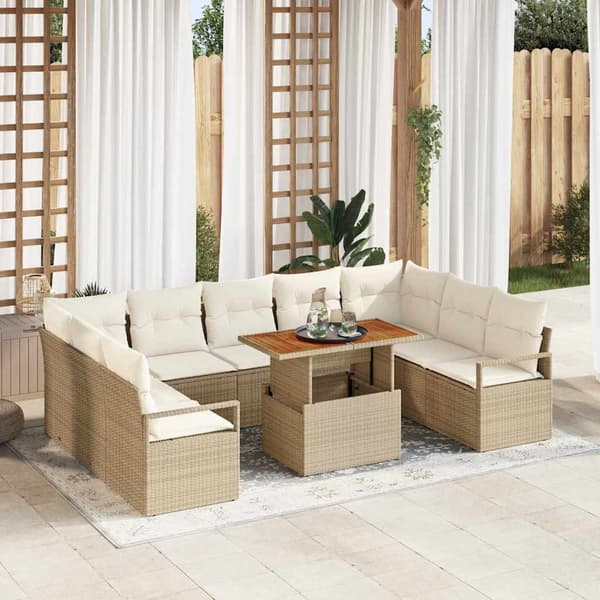 vidaXL Trädgårdsoffset med lagring 10 pcs Beige Poly rattan