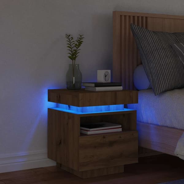vidaXL Nattbord med LED artisan eik 40x39x48,5 cm