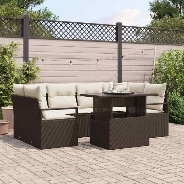 vidaXL Trädgårdsoffset med lagring 7 pcs Brun Poly rattan