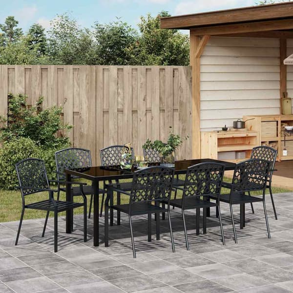 vidaXL Trädgårdsmöbelset 9 pcs Antracit Pulverlackerat stål