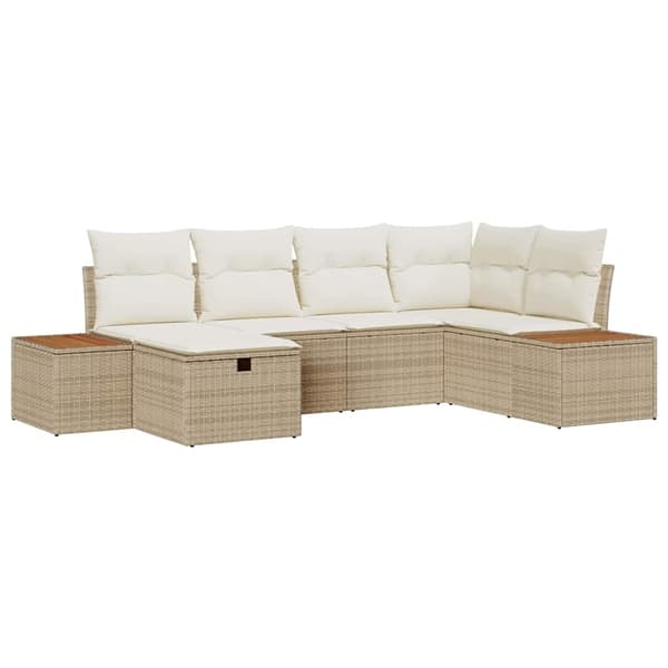 vidaXL Trädgårdsoffset med kudde 6 pcs Beige Poly rattan