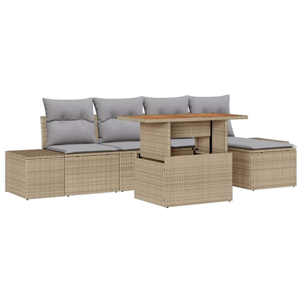 vidaXL Trädgårdsoffset med lagring 6 pcs Beige Poly rattan