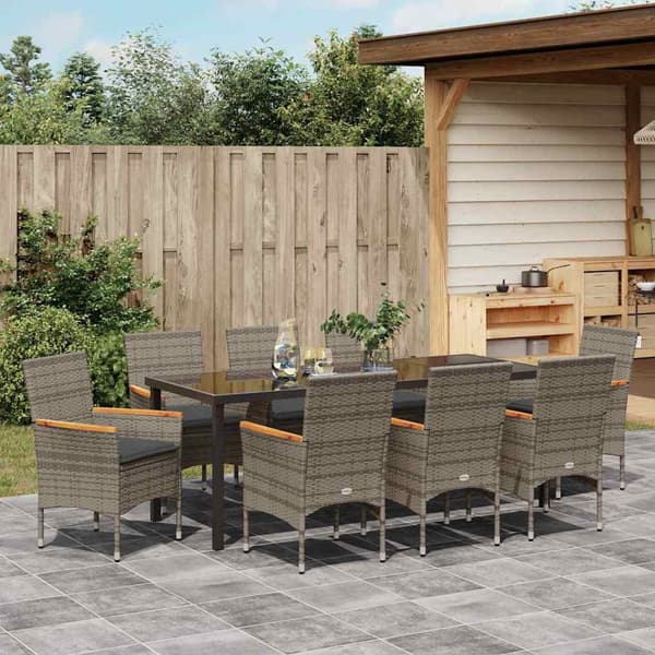 vidaXL 5-delat trädgårdsdining set med kuddar ljusgrå poly rattan