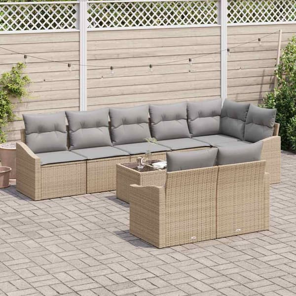 vidaXL Soffset med kudde 9 pcs Beige konstrotting
