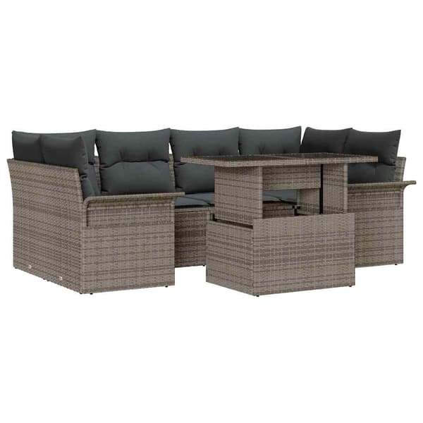 vidaXL Trädgårdsoffset med kudde 7 pcs Grå Poly rattan