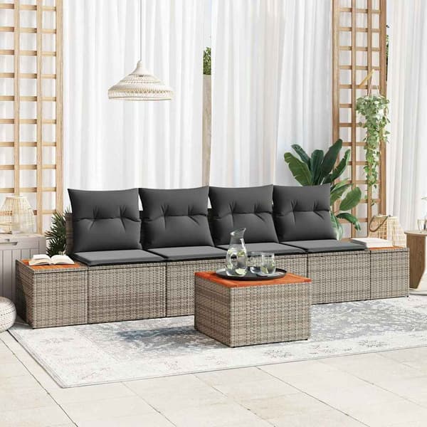 vidaXL Trädgårdsoffset med kudde 5 pcs Grå Poly rattan