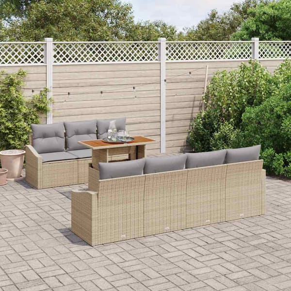 vidaXL Trädgårdsoffset med lagring 8 pcs Beige Poly rattan