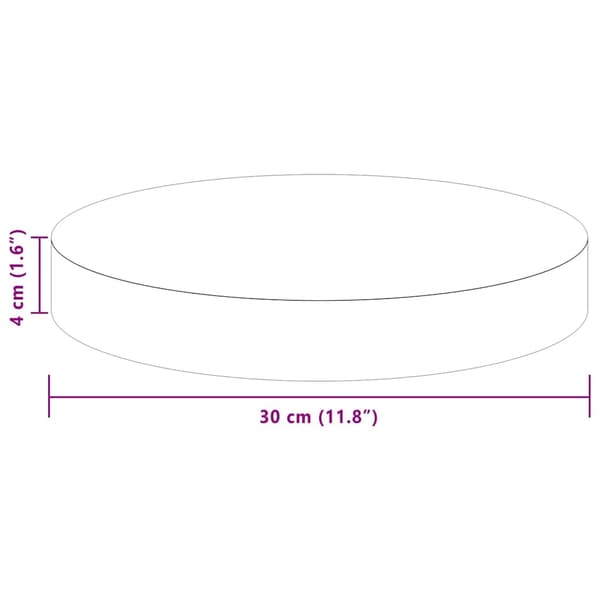 vidaXL Bordplate Mørkebrun Ø 30 x 4 cm Solid eik