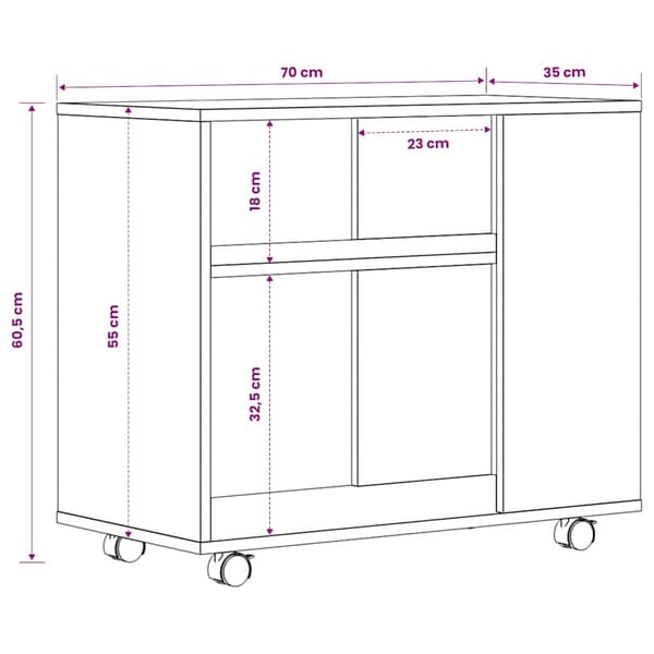 vidaXL Sidebord svart eik 70x35x60,5 cm konstruert tre