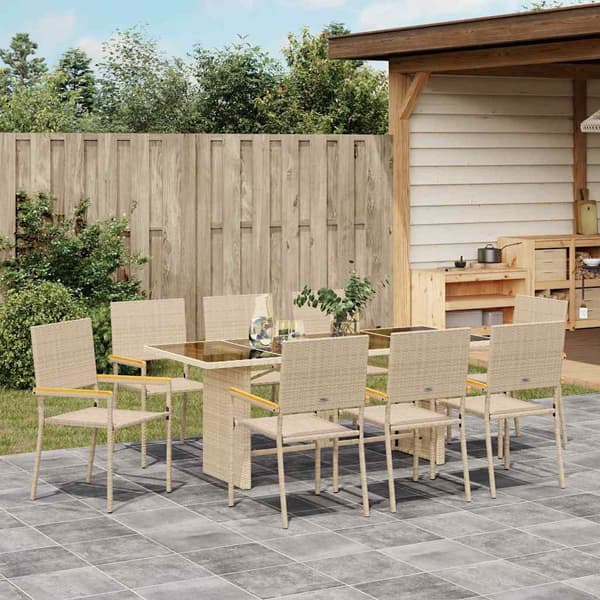vidaXL Hage Spisegruppe 9 pcs Beige polyrotting