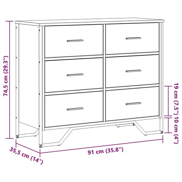 vidaXL Kommode røkt eik 91x35,5x74,5 cm konstruert tre