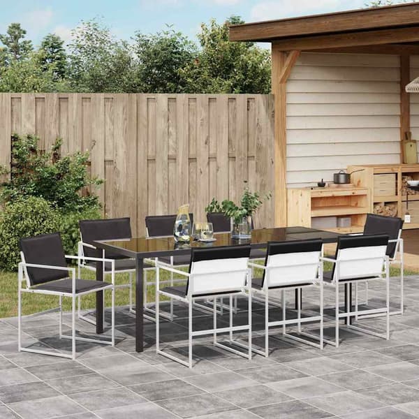 vidaXL Trädgårdsmöbelset 9 pcs Vit Pulverlackerat stål