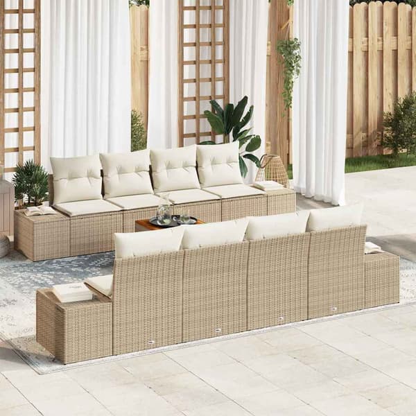 vidaXL Trädgårdsoffset med kudde 9 pcs Beige konstrotting