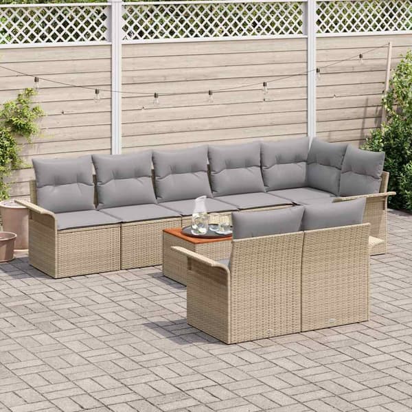 vidaXL Trädgårdsoffset med kudde 9 pcs Beige konstrotting