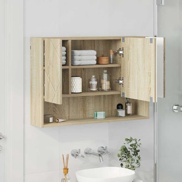 vidaXL Baderomsspeilskap Sonoma eik 80 x 17 x 55 cm Konstruert tre