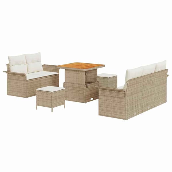vidaXL Trädgårdsoffset med kudde 8 pcs Beige och gräddfärgad