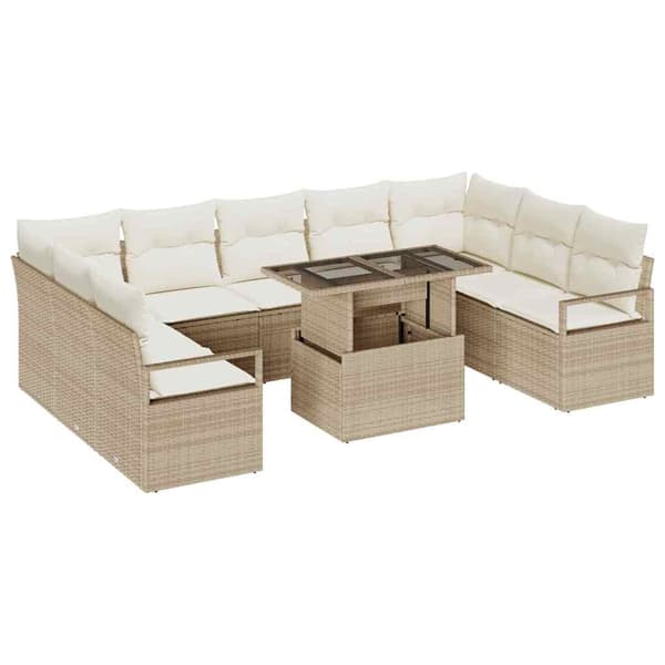 vidaXL Trädgårdsoffset med lagring 10 pcs Beige Poly rattan