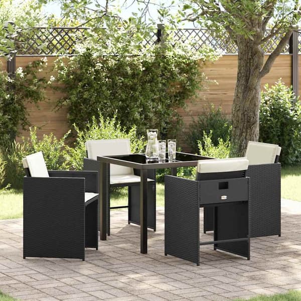 vidaXL Hage Spisegruppe 5 pcs Svart polyrotting