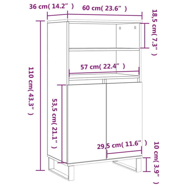 vidaXL Highboard sonoma eik 60x36x110 cm konstruert tre