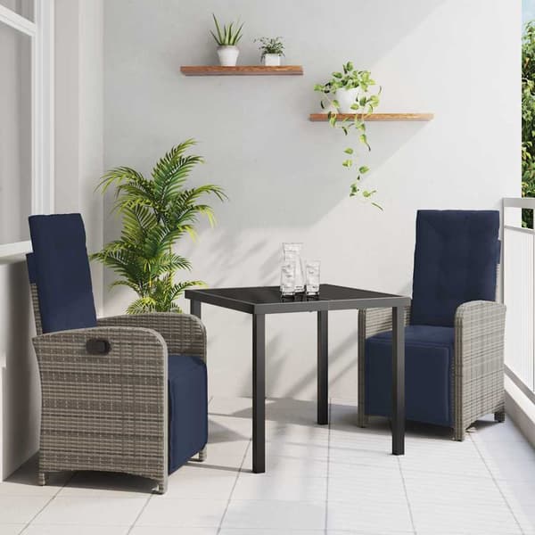 vidaXL Hage Spisegruppe med pute 3 pcs Grå polyrotting
