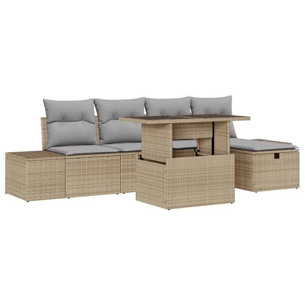 vidaXL Trädgårdsoffset med kudde med lagring 6 pcs Poly rattan