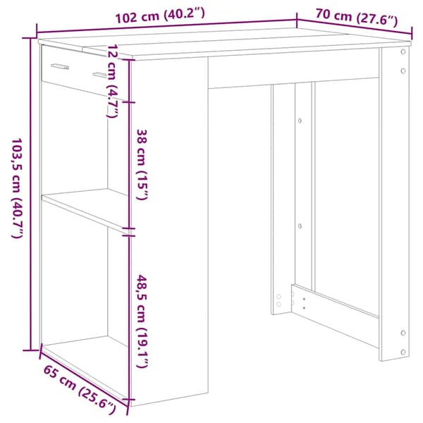 vidaXL Barbord vit 102x70x103,5 cm konstruerat trä