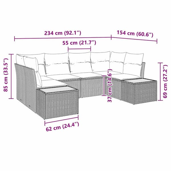vidaXL Trädgårdsoffset med kudde 6 pcs Grå konstrotting