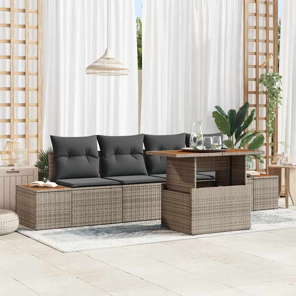 vidaXL Trädgårdsoffset med lagring 5 pcs Grå Poly rattan