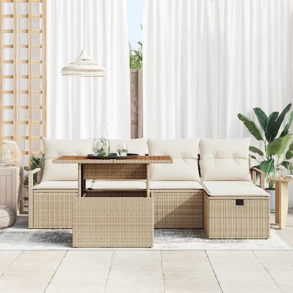 vidaXL Trädgårdsoffset 6 pcs Beige konstrotting