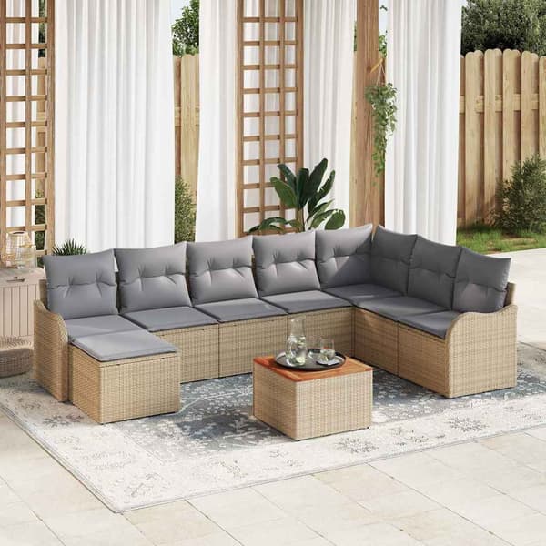 vidaXL Utesoffgrupp 9 delar Beige Polyrotting