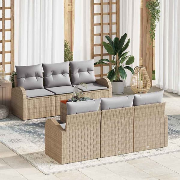 vidaXL Trädgårdsoffset 7 pcs Beige och Ljusgrå konstrotting
