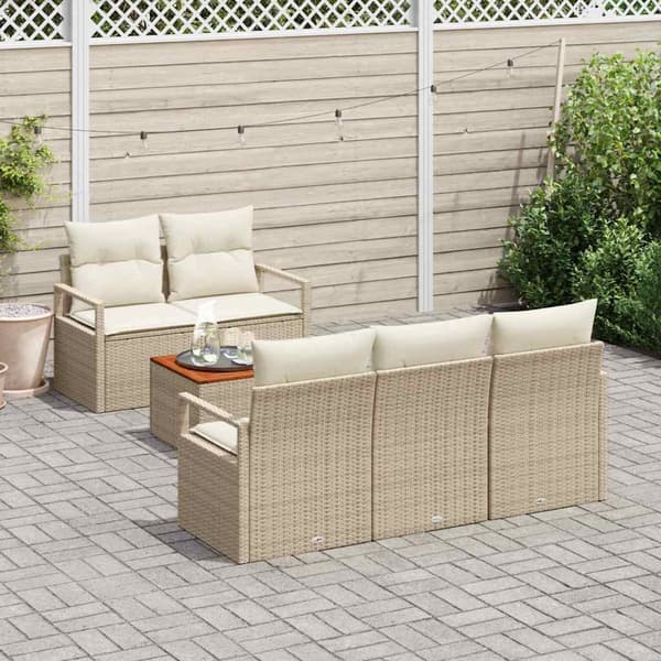 vidaXL Trädgårdsoffset 6 pcs Beige och gräddfärgad konstrotting