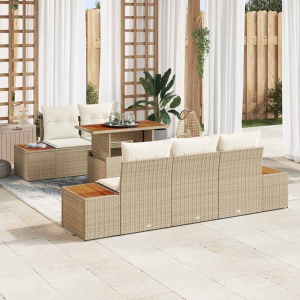 vidaXL Trädgårdsoffset med lagring 6 pcs Beige Poly rattan