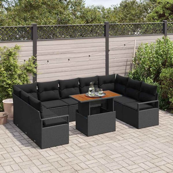 vidaXL Trädgårdsoffset med lagring 10 pcs Svart Poly rattan