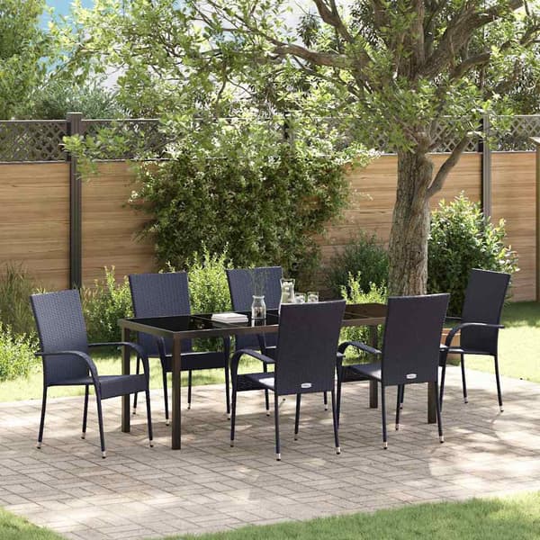 vidaXL Trädgårdsmöbelset 7 pcs Svart Pulverlackerat stål