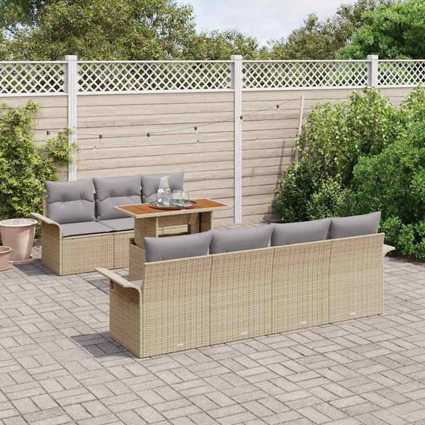 vidaXL Trädgårdsoffset med lagring 8 pcs Beige Poly rattan