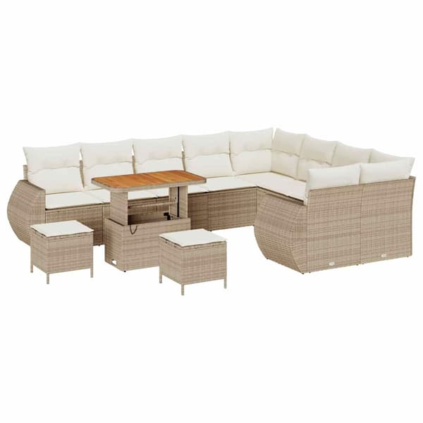 vidaXL Trädgårdsoffset 12 pcs Beige och gräddfärgad Poly Rattan