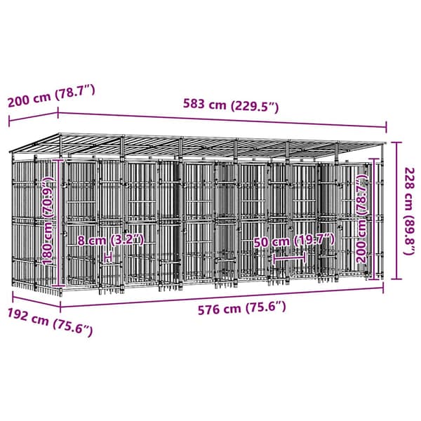 vidaXL Hundgård för utomhusbruk ståltak 11,06 m²