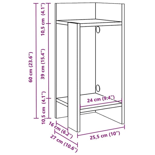 vidaXL Sidebord 2 stk med hylle sonoma eik 25,5x27x60 cm