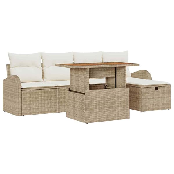 vidaXL Trädgårdsoffset 6 pcs Beige konstrotting