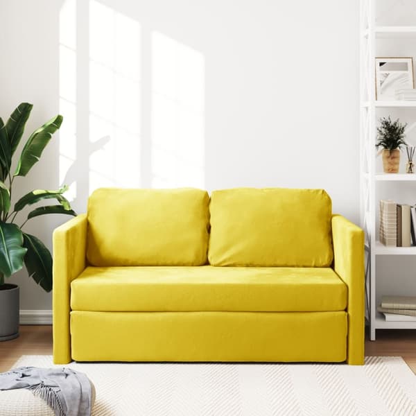 vidaXL Golvbäddsoffa 2-i-1 mörkgul 122x204x55 cm sammet