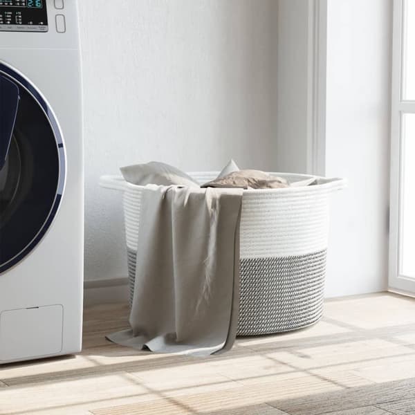 vidaXL Tvättkorg grå och vit Ø55x36 cm bomull