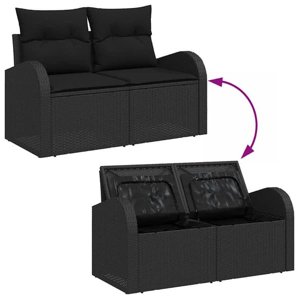 vidaXL Trädgårdsoffset med lagring 6 pcs Svart Poly rattan