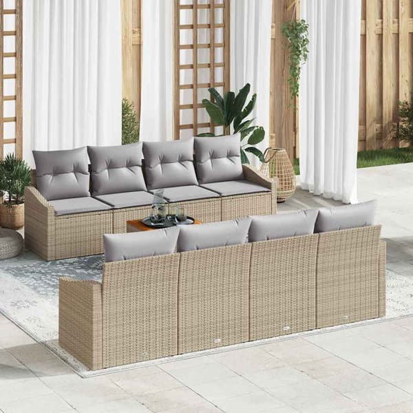 vidaXL Trädgårdsoffset 9 pcs Beige och Ljusgrå konstrotting