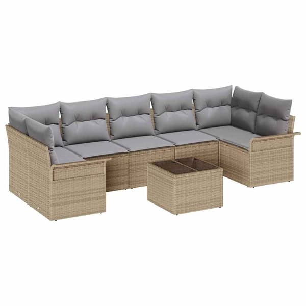 vidaXL Trädgårdsoffset med kudde 8 pcs Beige och Grå konstrotting